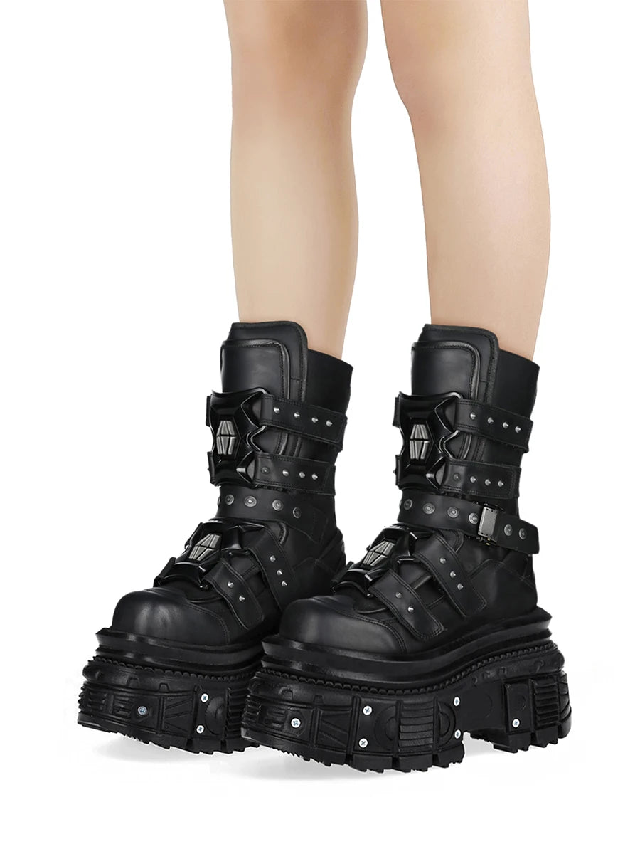 Black Rivet Platform Motorcycle Boots