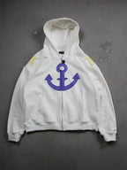 Light Blue Star & Graphic Zip-Up Hoodie