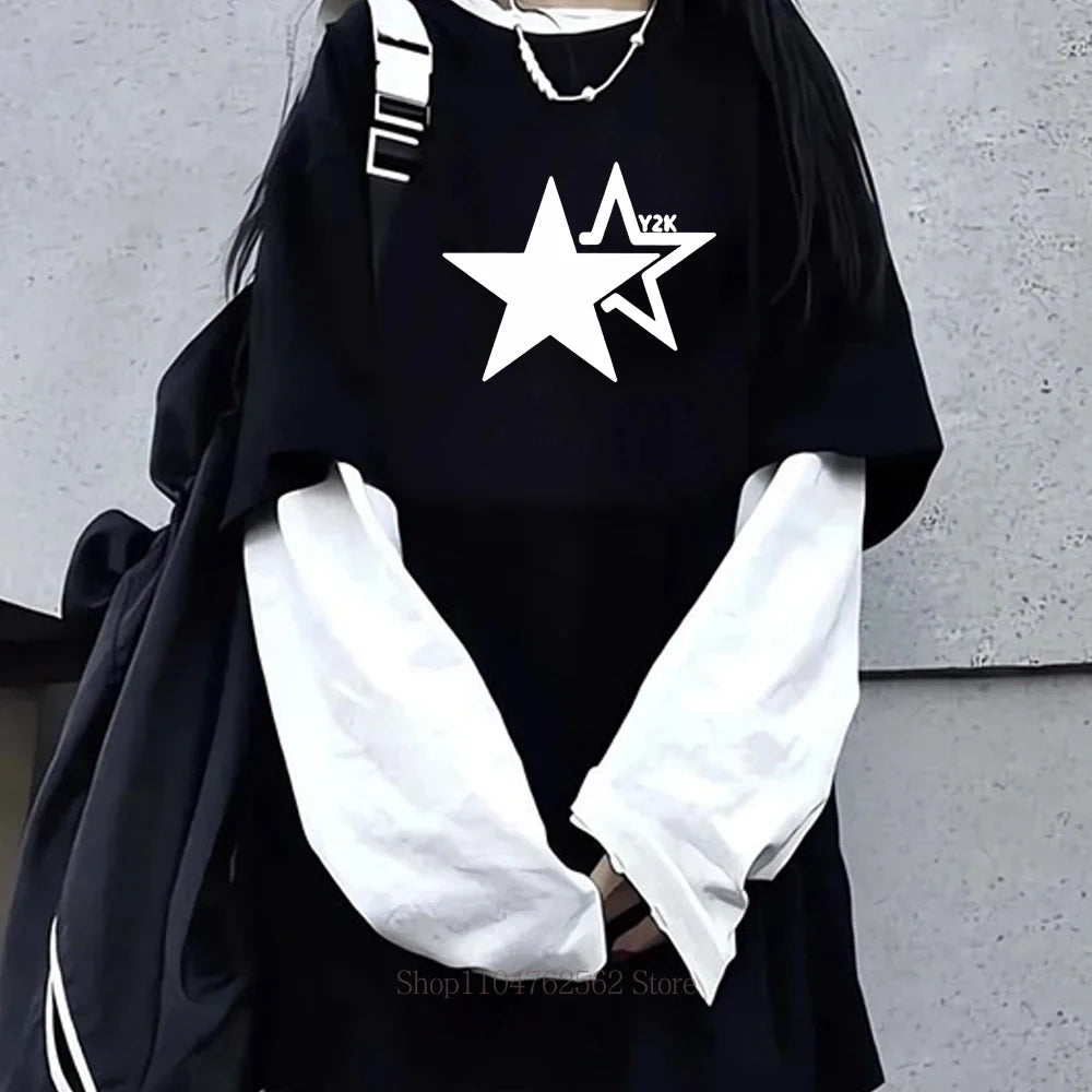 Women's Star Graphic Layered-Look Long-Sleeve T-Shirt