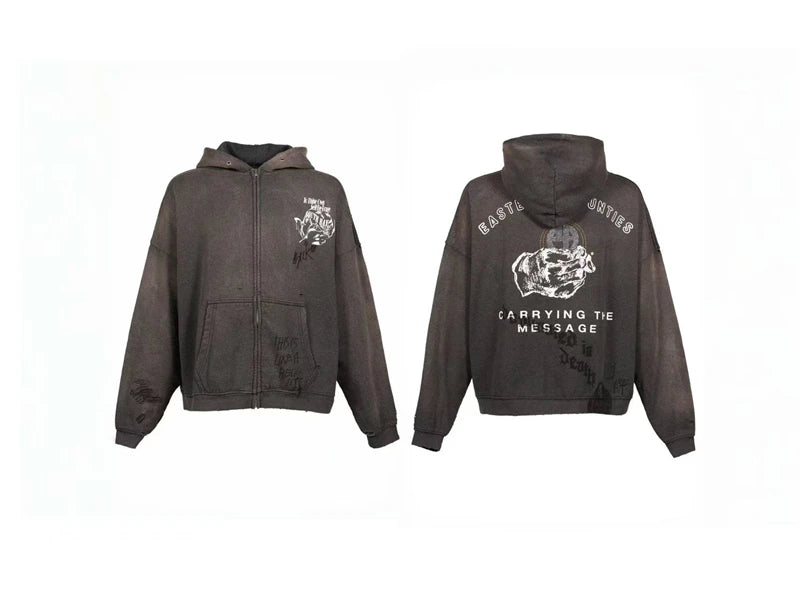 Men's Black Graphic Zip Hoodie
