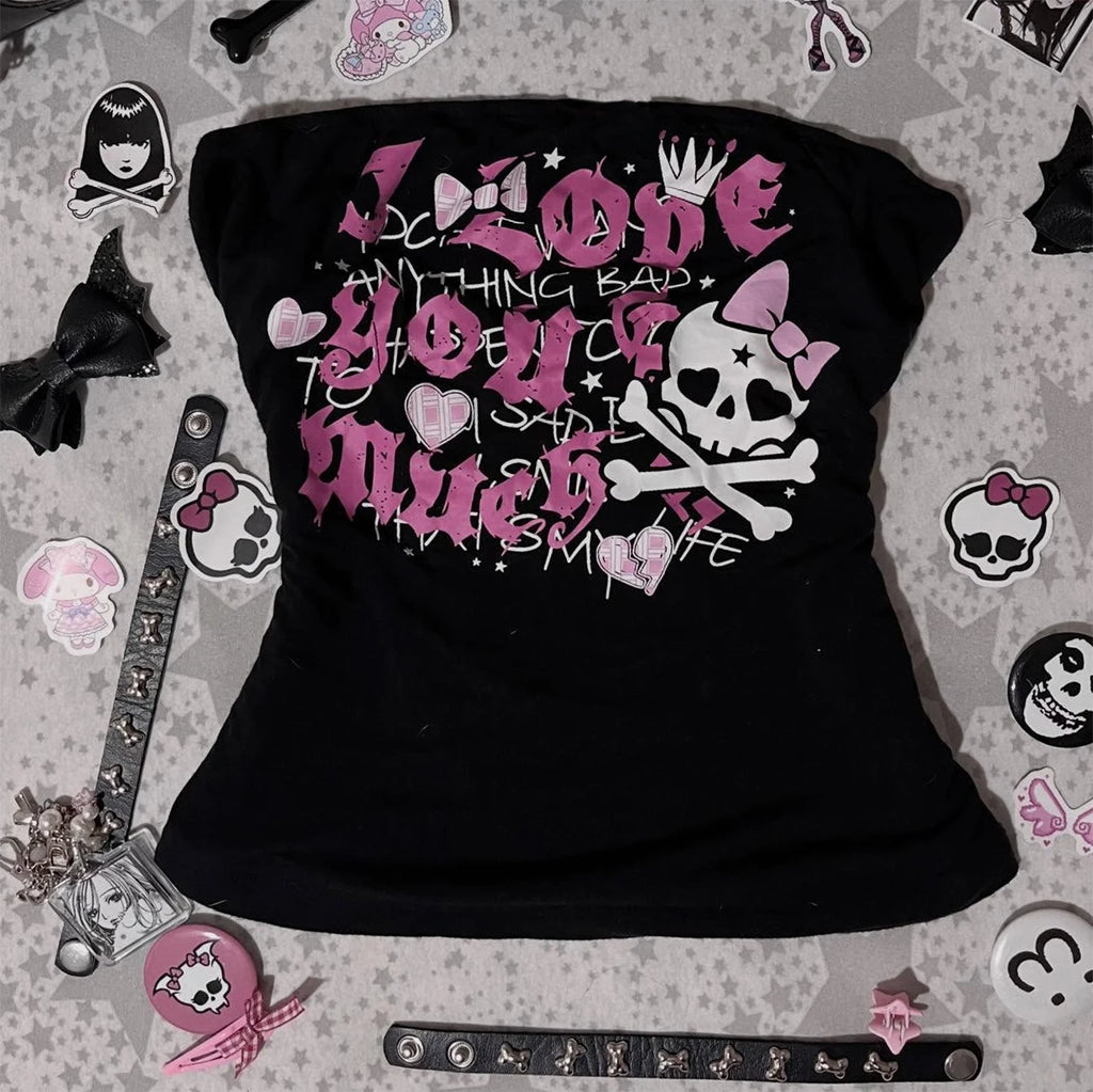 Black Graphic Skull and Crossbones T-Shirt