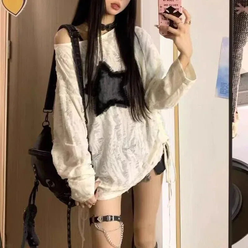 Women's Oversized Star Print Long-Sleeve T-Shirt