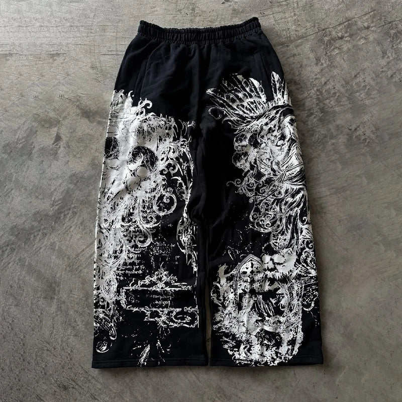Black Skull Print Loose Joggers