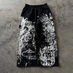 Black Skull Print Loose Joggers