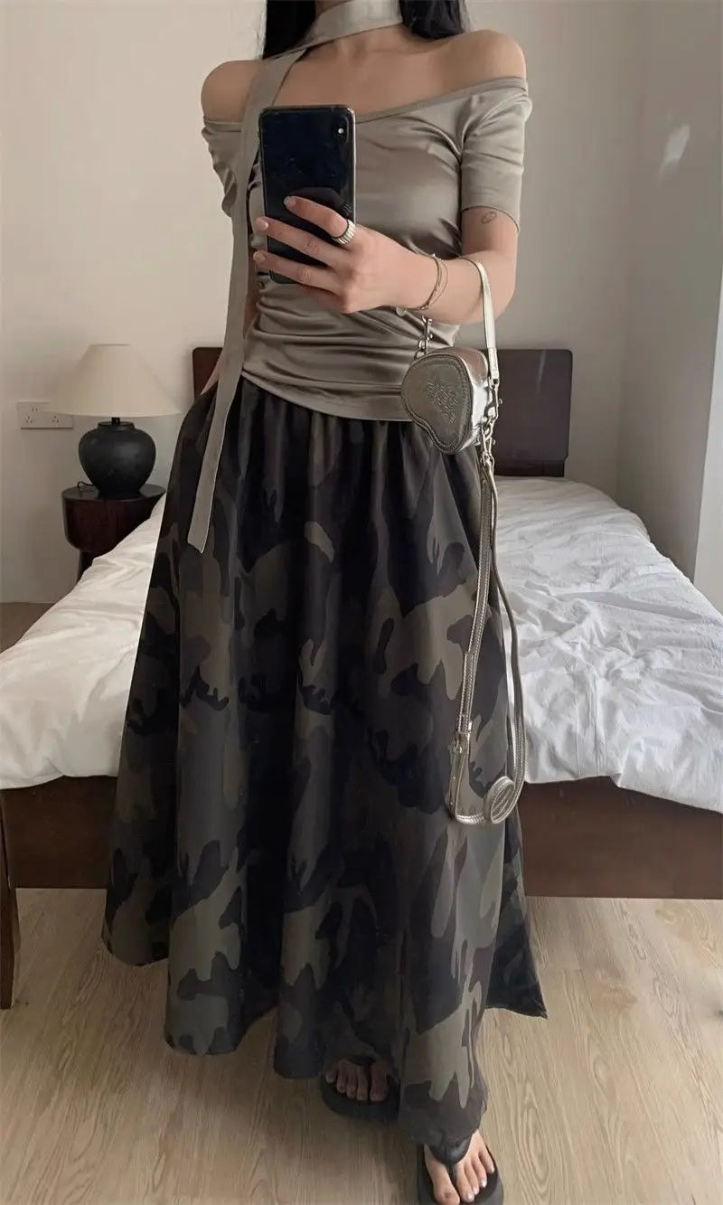 Women's High-Waisted A-Line Camouflage Skirt