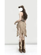 Khaki Strapless Ruffle-Fringe Dress