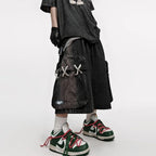 Men's Black Denim Cargo Shorts – Loose Knee-Length Drawstring Shorts