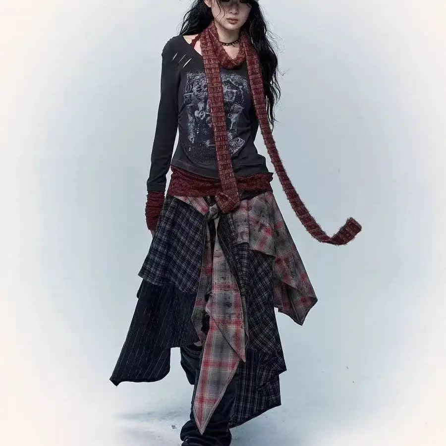 Women's Asymmetrical Patchwork Plaid Skirt