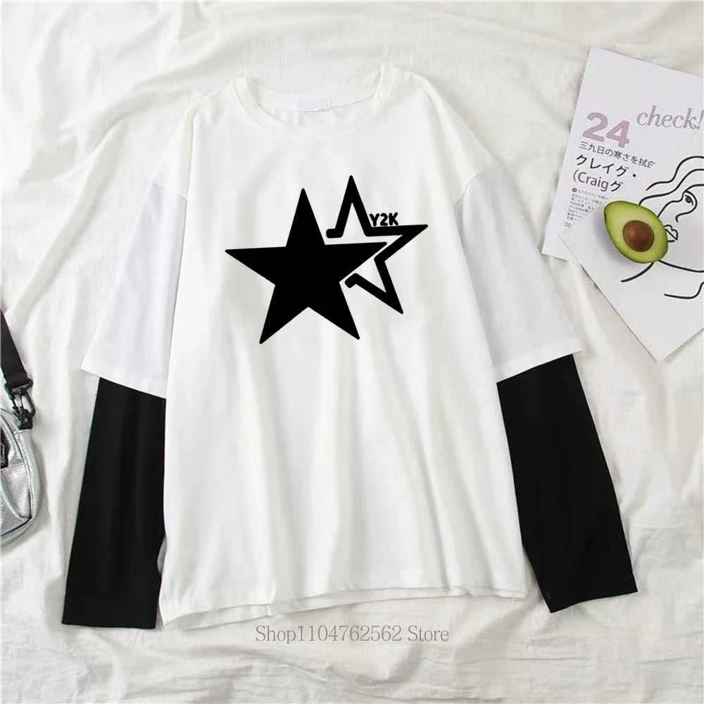 Women's Star Graphic Layered-Look Long-Sleeve T-Shirt
