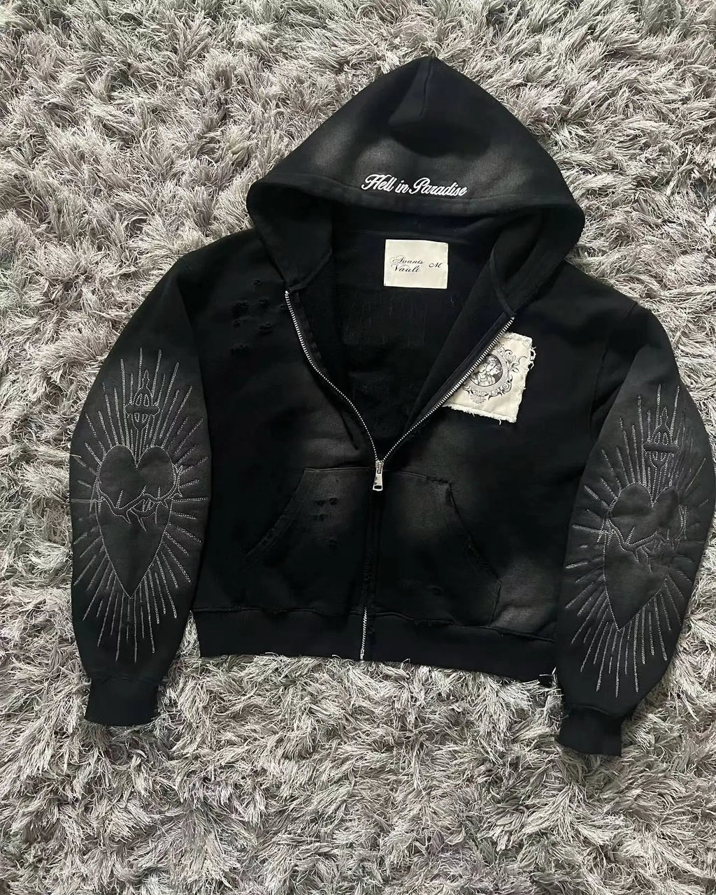 Women's Black Tribal Print Zip-Up Hoodie