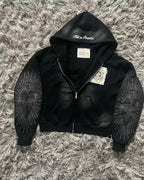 Women's Black Tribal Print Zip-Up Hoodie