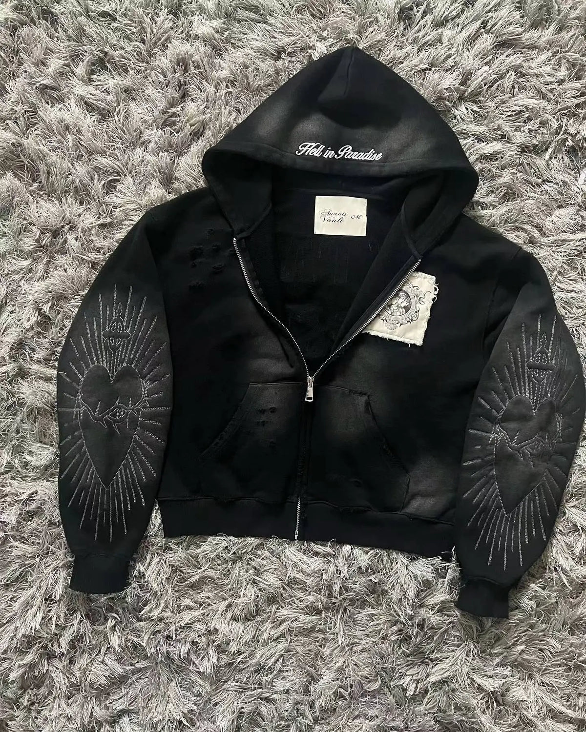 Women's Black Tribal Print Zip-Up Hoodie