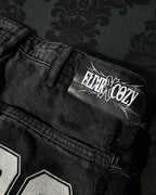 Men's Black Patchwork Embroidered Zipper-Panel Baggy Jeans