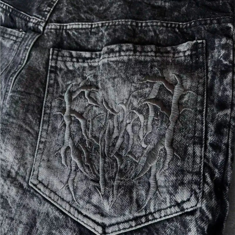 Black Spider-Embroidered Baggy Jeans