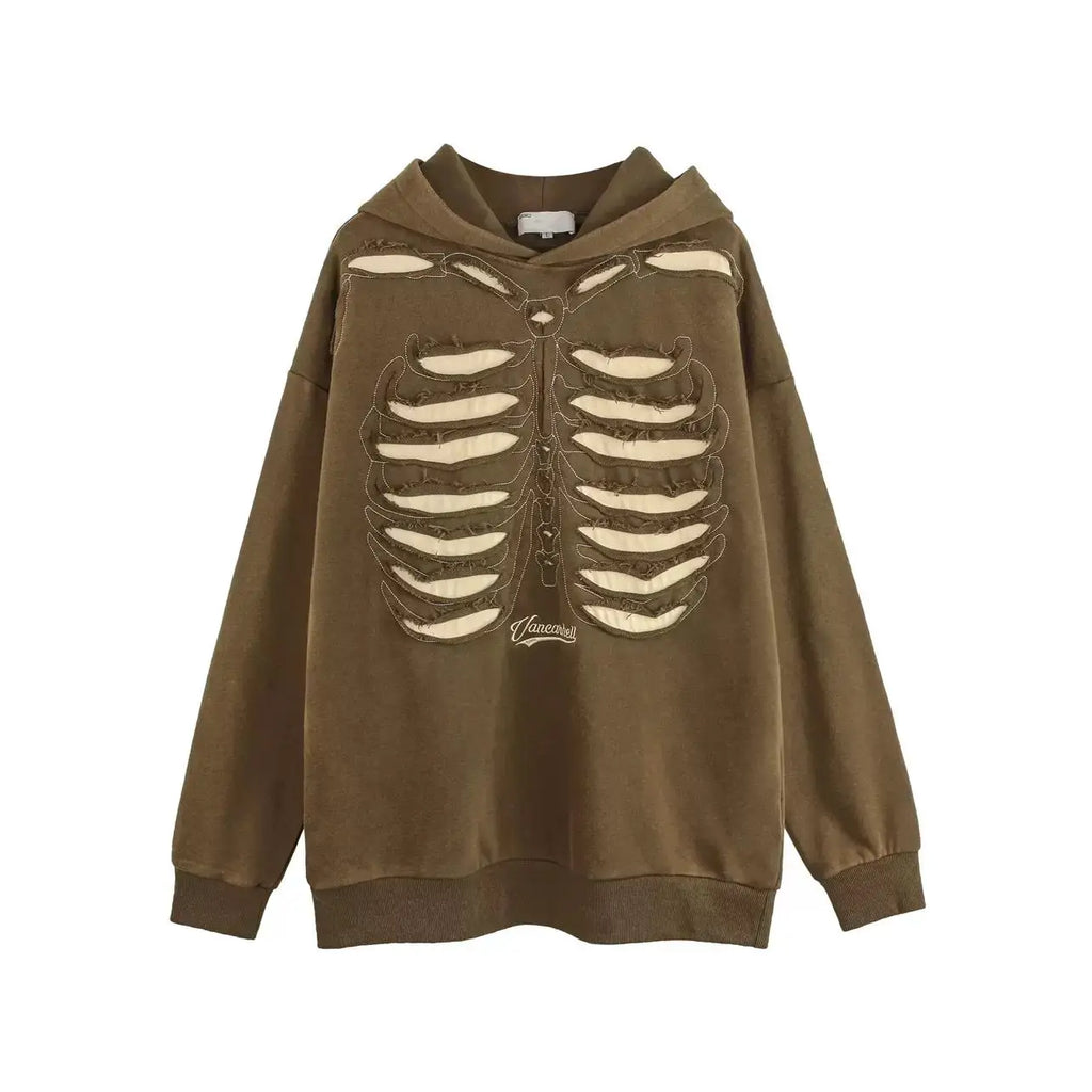 Skeleton Graphic Distressed Pullover Hoodie