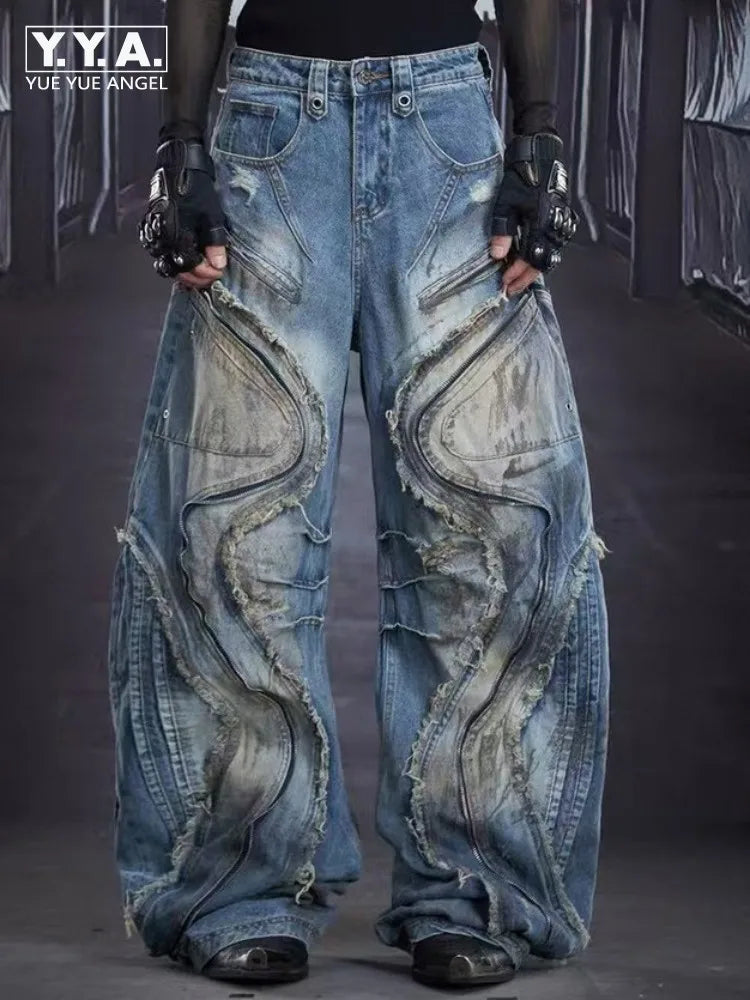Men's Distressed Wide-Leg Cargo Jeans
