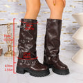 Women's Knee-High Platform Boots with Multi-Buckle Straps