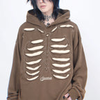 Skeleton Graphic Distressed Pullover Hoodie