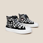 Women's Black-and-White Graffiti High-Top Canvas Sneakers