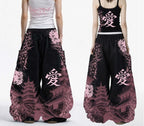 Graphic Floral Wide-Leg Pants with Elastic Waist