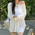 Sheer Off-Shoulder Long-Sleeve Top