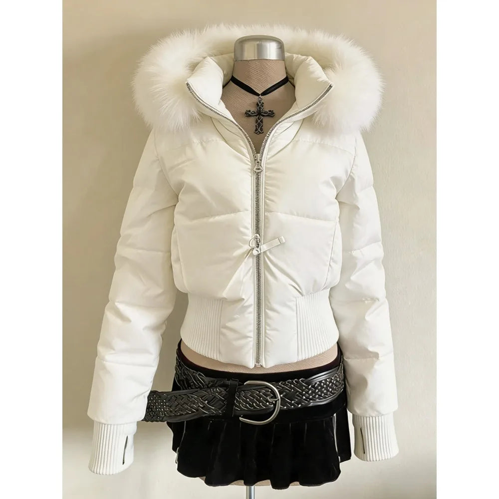Faux Fur American Vintage Coats with Hooded Women's Y2K Sweatshirts Gothic Harajuku Subculture Punk Emo Sweatshirts and Jacket