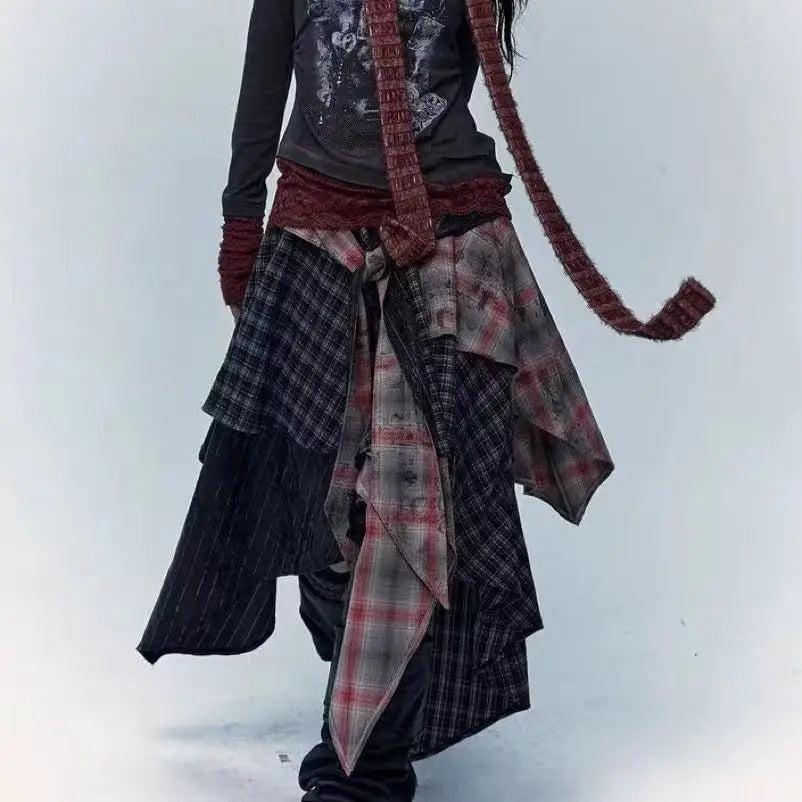 Women's Asymmetrical Patchwork Plaid Skirt