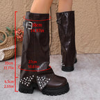 Women’s Knee-High Platform Boots with Rhinestone Buckle Detail