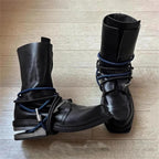 Men's Black Mid-Calf Lace-Up Boots with Wraparound Cords