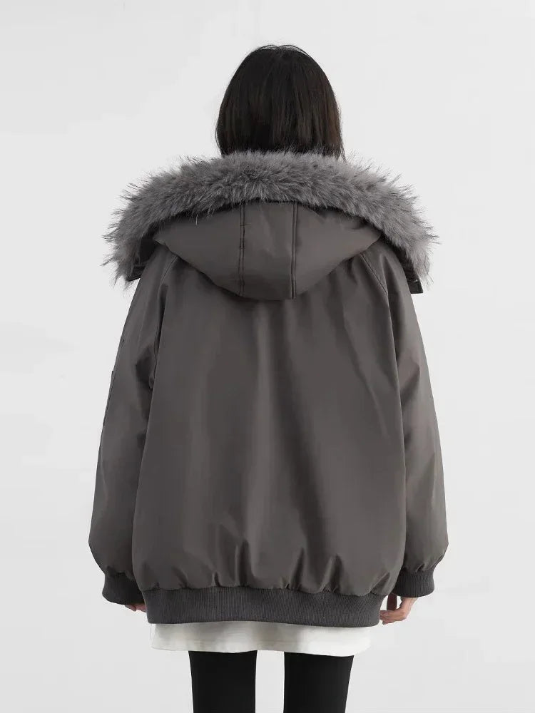 Women's Hooded Parka Jacket with Zip Closure and Utility Pockets