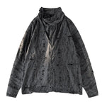 Men's Gray Distressed Long-Sleeve Cowl-Neck Shirt