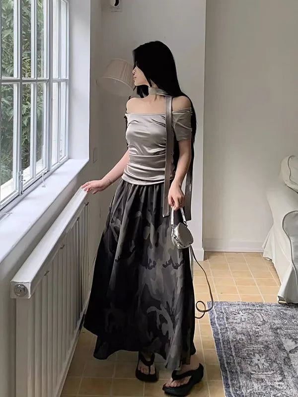 Women's High-Waisted A-Line Camouflage Skirt