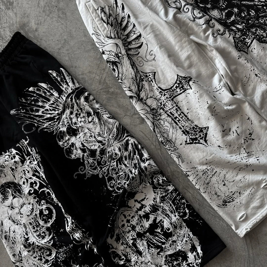 Skull Graphic Drawstring Pants