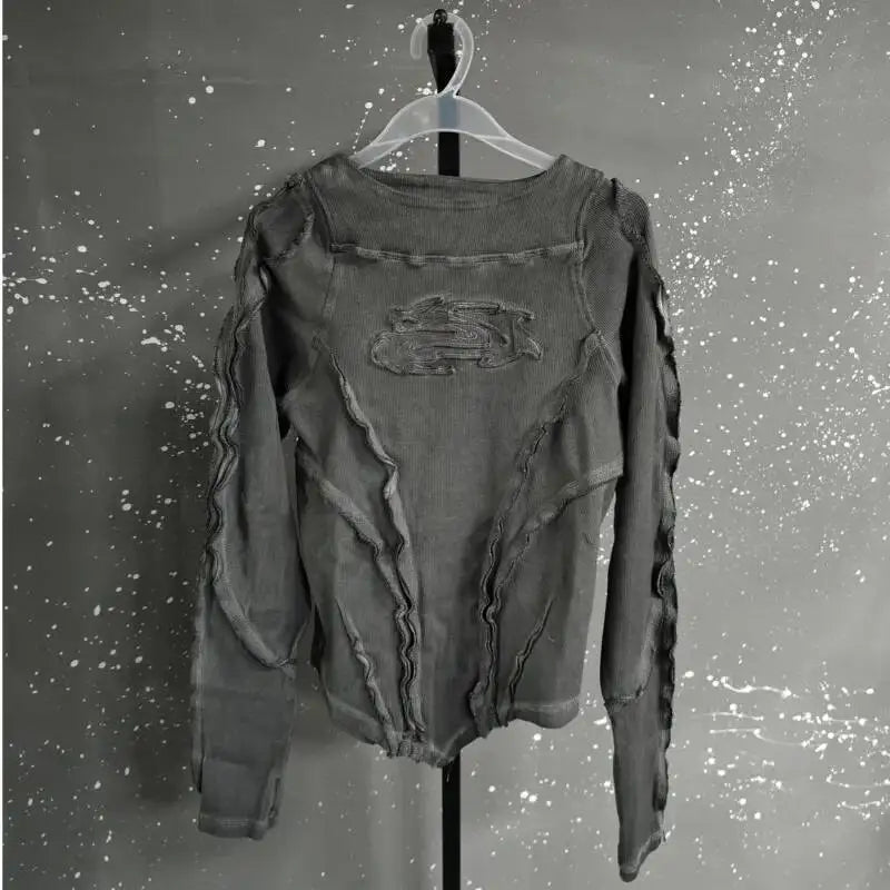 Men's Distressed Long-Sleeve Crew-Neck Top