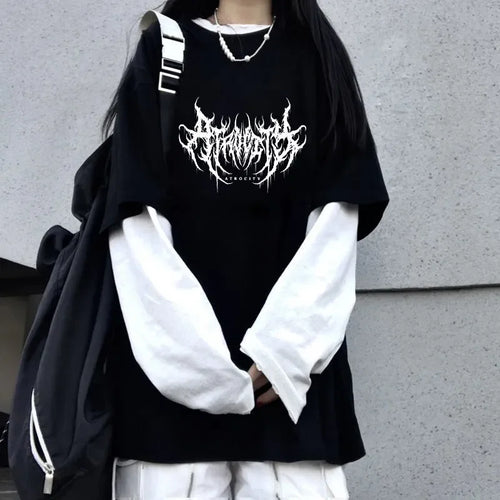 Grunge Atrocity Graphic Layered-Look T-Shirt