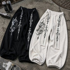 Black Gothic Graphic Wide-Leg Sweatpants