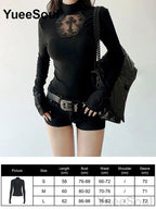 Women's Black Lace-Panel Long-Sleeve Top
