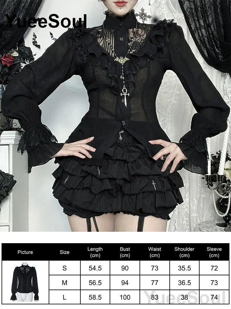 Women's Black Lace-Panel Long-Sleeve Top
