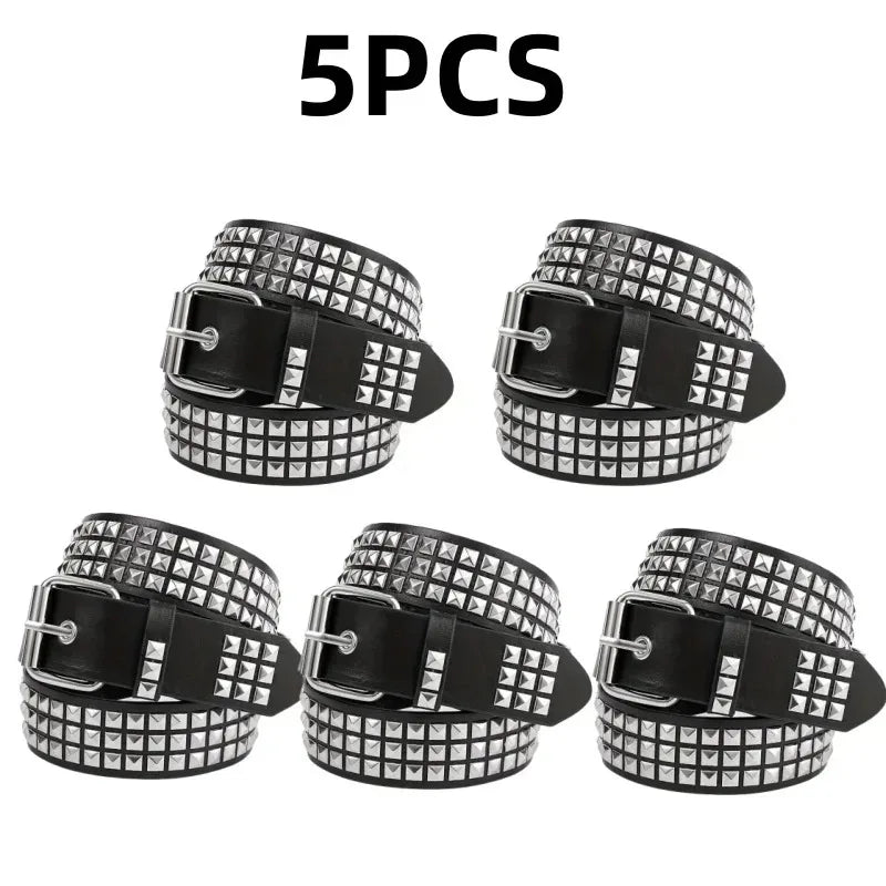 Black Studded Faux Leather Pyramid Rivet Belt