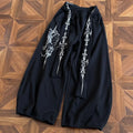 Black Gothic Graphic Wide-Leg Sweatpants