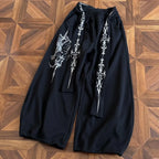 Black Gothic Graphic Wide-Leg Sweatpants