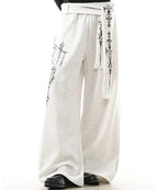 Gothic Graphic Wide-Leg Sweatpants with Drawstring Waist