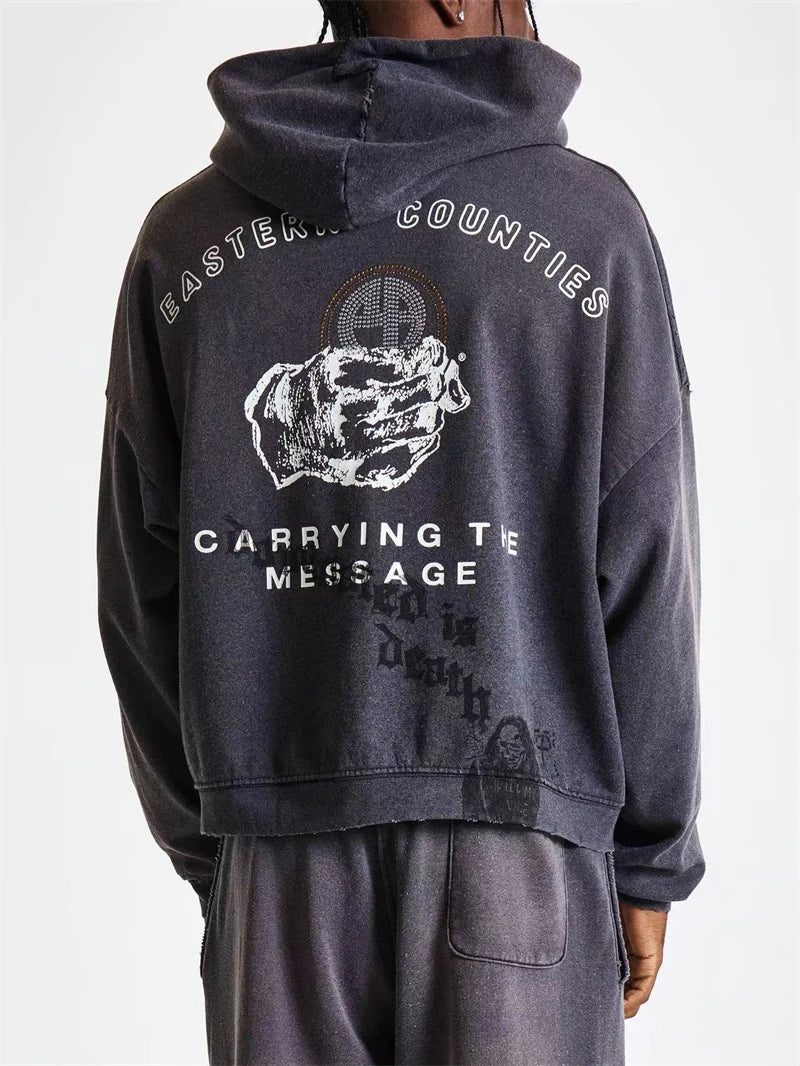 Men's Black Graphic Zip Hoodie