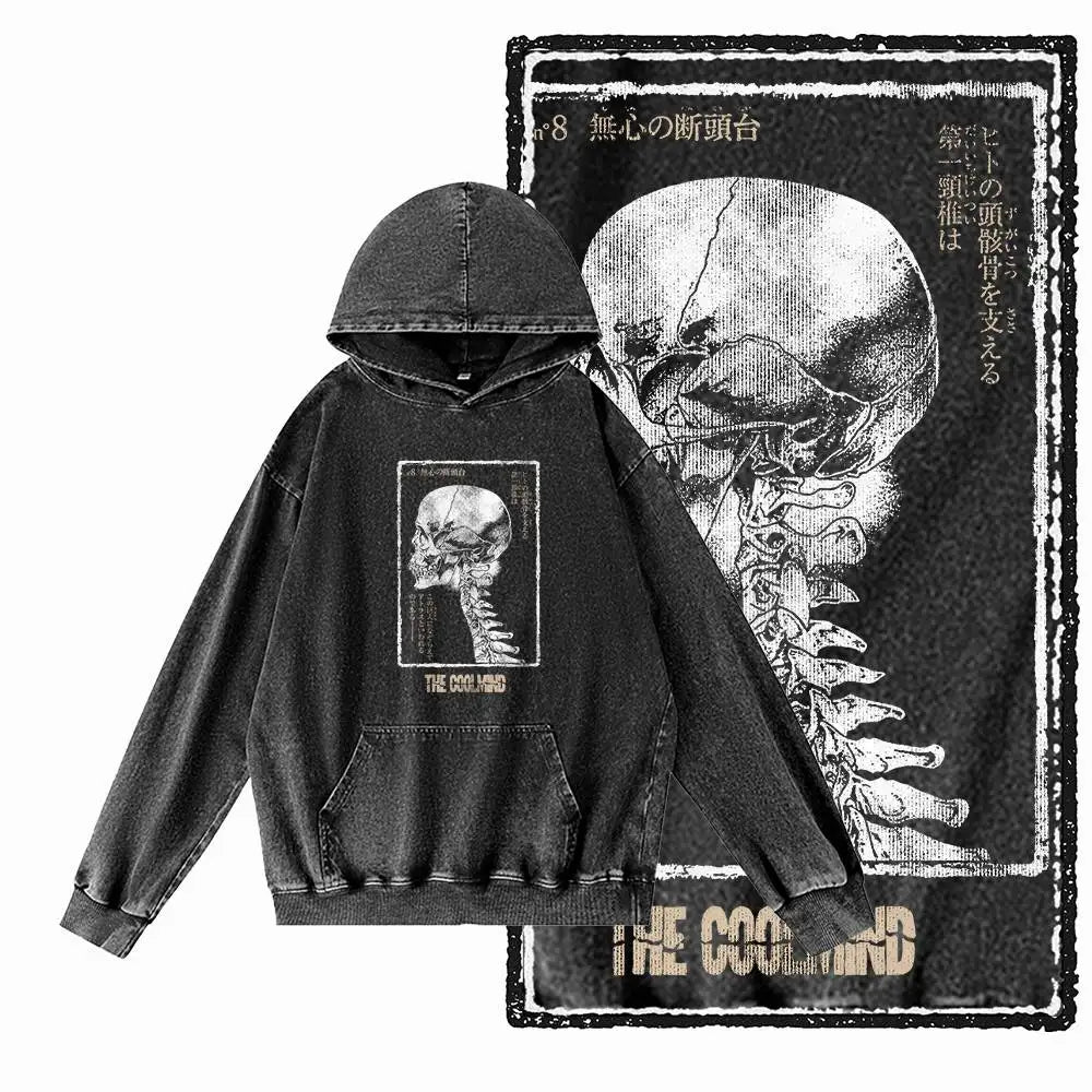 Acid-Washed Black Graphic Pullover Hoodie