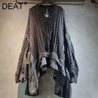 Women's Purple Cable-Knit Patchwork V-Neck Sweater