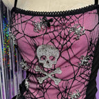 Spider Web Skull Halter Crop Top