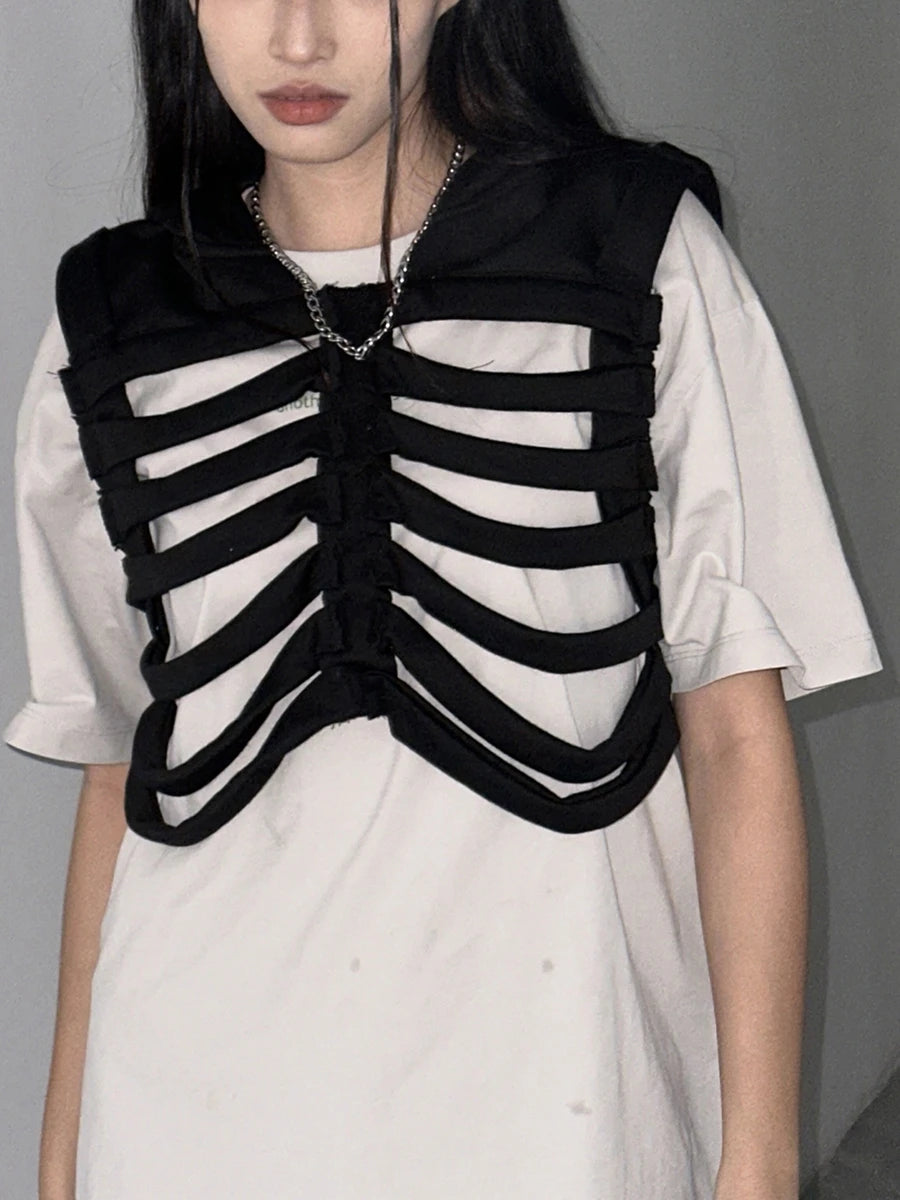 Sleeveless Hooded Skeleton-Style Vest