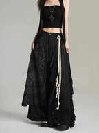 Black Patchwork Wide-Leg Pants with Layered Panels