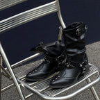 Women's Black Studded Buckle Mid-Calf Boots
