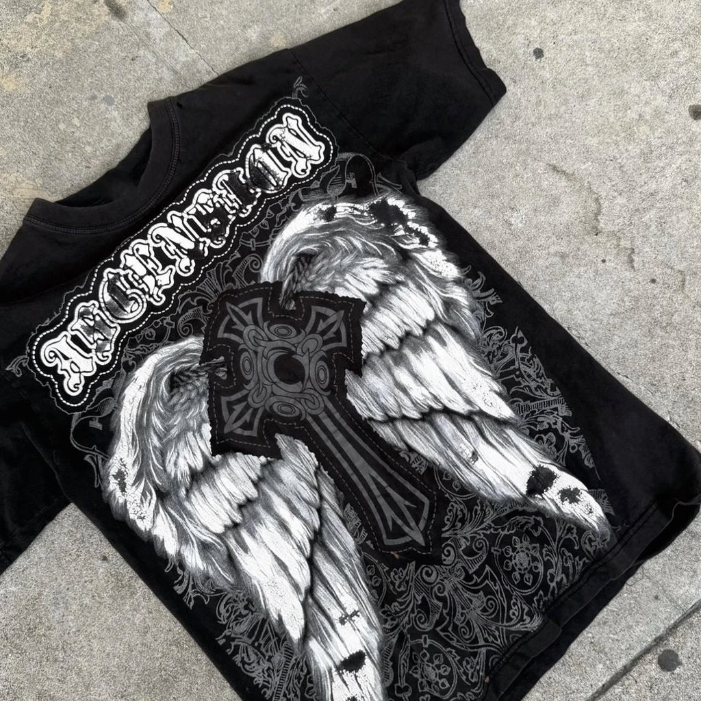 Gothic Graphic T-Shirt, Short Sleeve Crew Neck